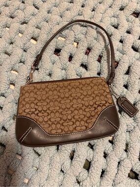 Coach Tan & Brown Signature Canvas Wristlet